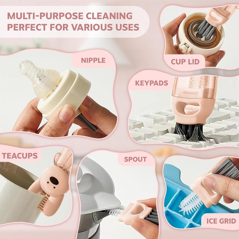 ANSOTHIN Cup Lid Cleaning Brush, Multifunctional Set with 3 in 1 Lid Cleaner and Two 4 in 1 Cup Lid Cleaning Brushes, Cleaning Brush Tool for Bottles, Straws, Tumblers, Travel Mug Caps, Portable Kit (Pink) - Image 5
